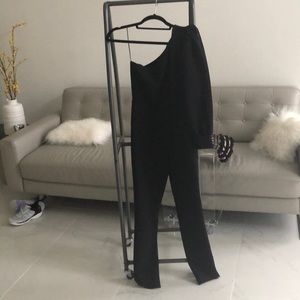 Black jumpsuit one shoulder